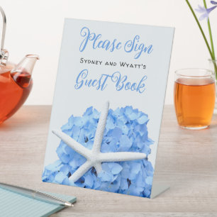 Signe De Table Seaside Garden Blue Hydrangea Sign Book