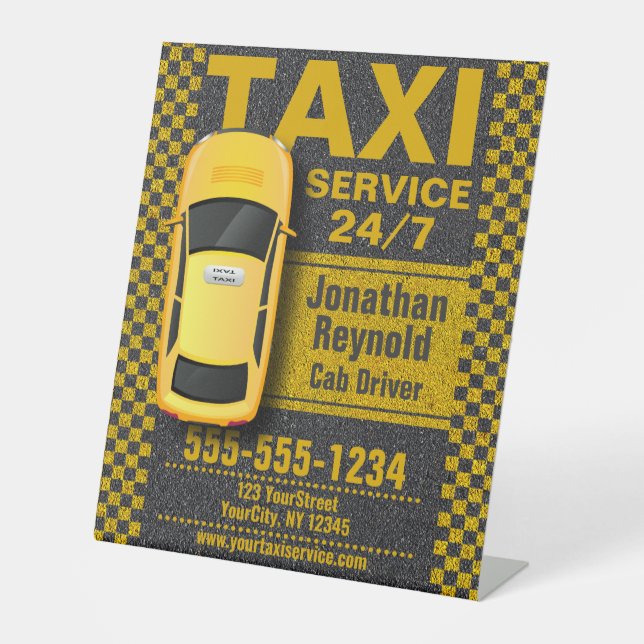 Signe De Table Service de chauffeur de taxi jaune Entreprise (Recto)