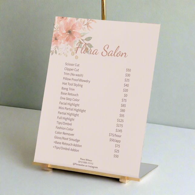 Signe De Table Service de salons d'aquarelle rose vif propre (Créateur téléchargé)