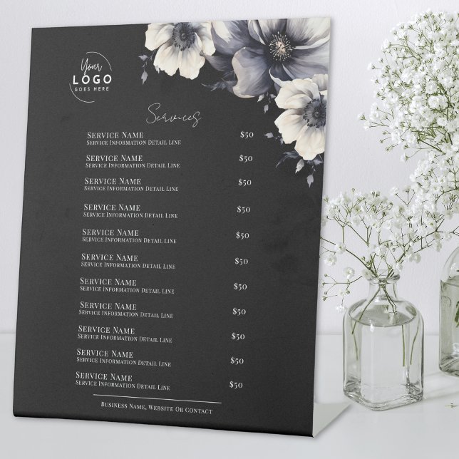 Signe De Table Services de Spa Noir Blanc (Black White Spa Services Pedestal Sign)