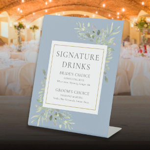 Signe De Table Signature Boissons Aquarelle Verdure Dusty Blue