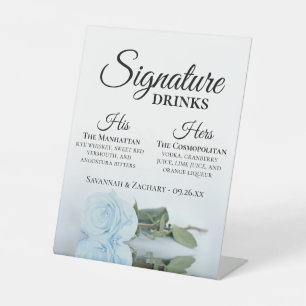 Signe De Table Signature Boissons Elégant Dusty Blue Rose Mariage
