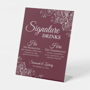 Signe De Table Signature Boissons Elégant Mariage Bourgogne & Arg
