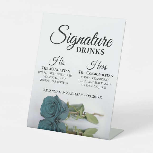 Signe De Table Signature Boissons Élégant Mariage Rose Turquoise (Recto)