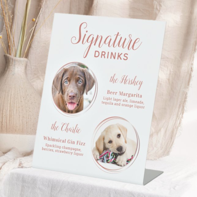 Signe De Table Signature Boissons Elegant Rose Gold Pet Mariage (Créateur téléchargé)