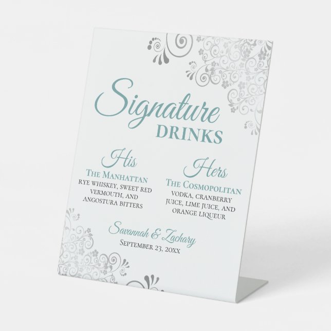 Signe De Table Signature Boissons Elégant Turquoise & Mariage Arg (Recto)