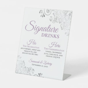 Signe De Table Signature Boissons Élégante Lavande & Mariage Arge