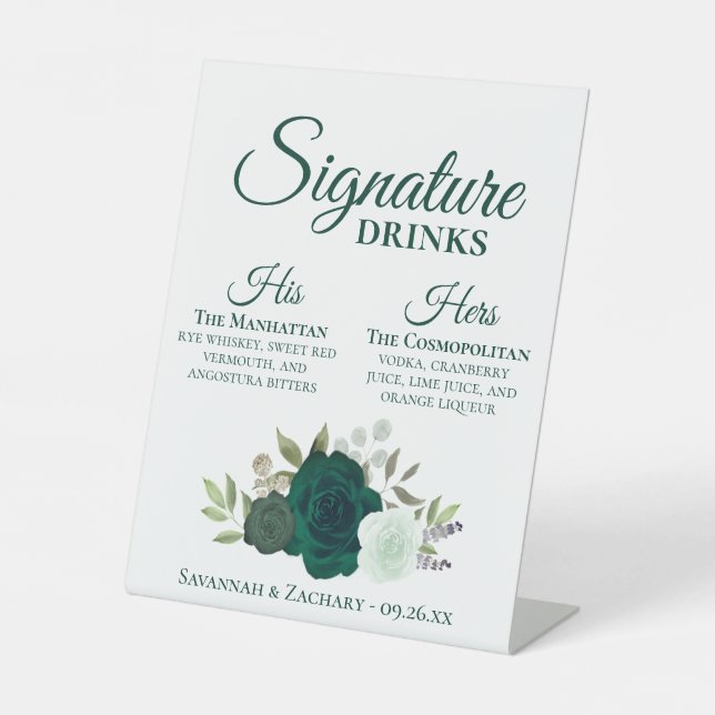 Signe De Table Signature Boissons Emerald Green Mariage Rose (Recto)