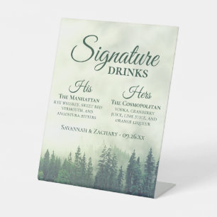 Signe De Table Signature Boissons Foggy Green Pine Trees Mariage