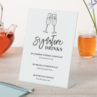 Signe De Table Signature Boissons Mariage Bar Menu Piédestal Sign