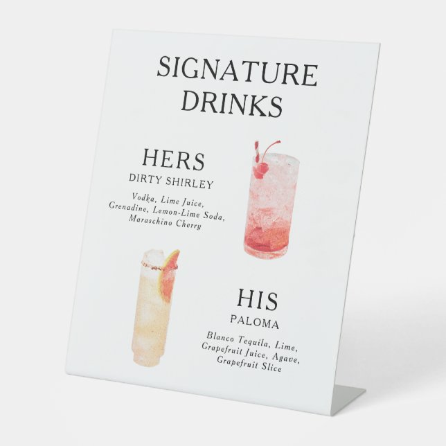 Signe De Table Signature Boissons Mariage Cocktail Menu Poster (Recto)