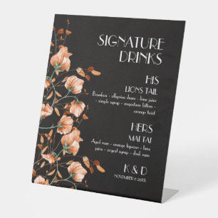 Signe De Table Signature Boissons Noir Brûlé Orange Floral Mariag