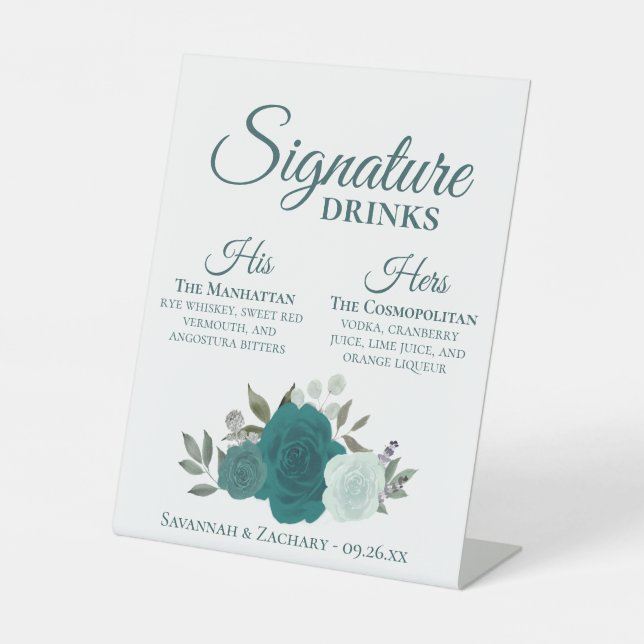 Signe De Table Signature Boissons Turquoise & Aqua Rose Mariage (Recto)