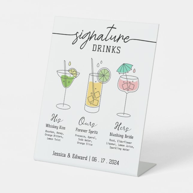 Signe De Table Signature Boit Son, Ses, Notre Menu Cocktail (Recto)