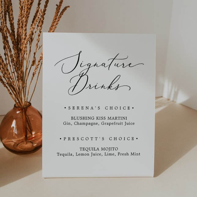 Signe De Table Signature de calligraphie noire délicate Boissons (Créateur téléchargé)