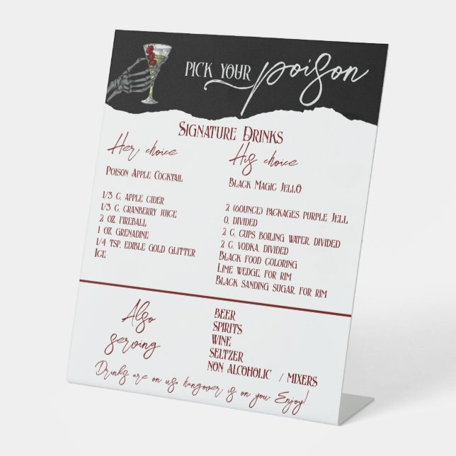 Signe De Table Signature gothique Mariage Boissons Signal bar gra (Recto)