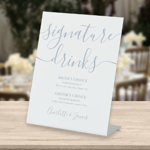 Signe De Table Signature Mariage de script bleu foncé Boissons Pe