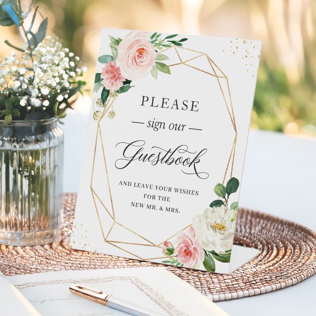 Signe De Table Signez Notre Livre D'Invité Cadre Floral Rose Push (Créateur téléchargé)