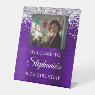 Signe De Table Silver Glitter Indigo Foil Photo 40th Birthday