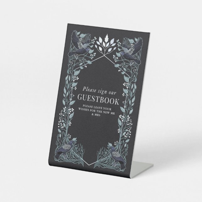 Signe De Table Silver Gothic Raven Wedding Guestbook Sign (Recto)