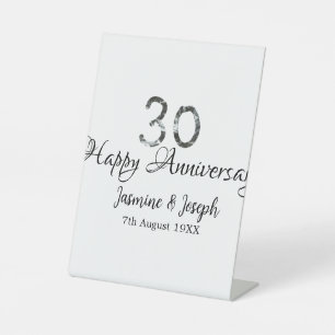 Signe De Table Silver Metallic 30th Happy anniversaire ajouter no