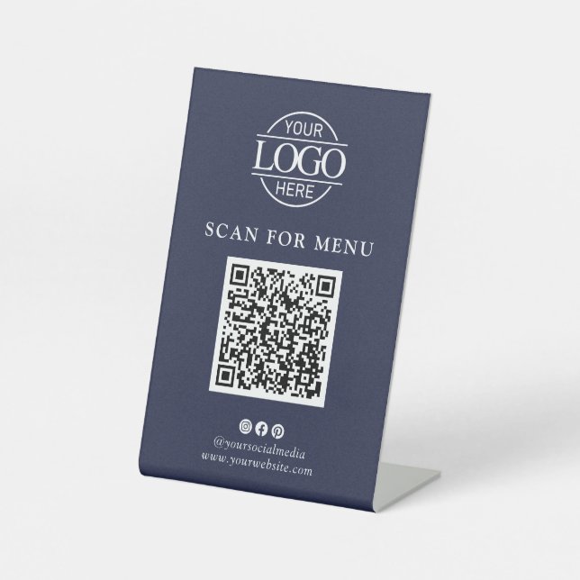 Signe De Table Simple Blue Business Logo Contactles QR Code Menu (Recto)