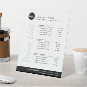 Signe De Table Simple Clean Minimaliste Liste de prix noir et bla