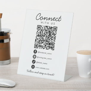 Signe De Table Simple Connect us Social Media QR Code Suivre