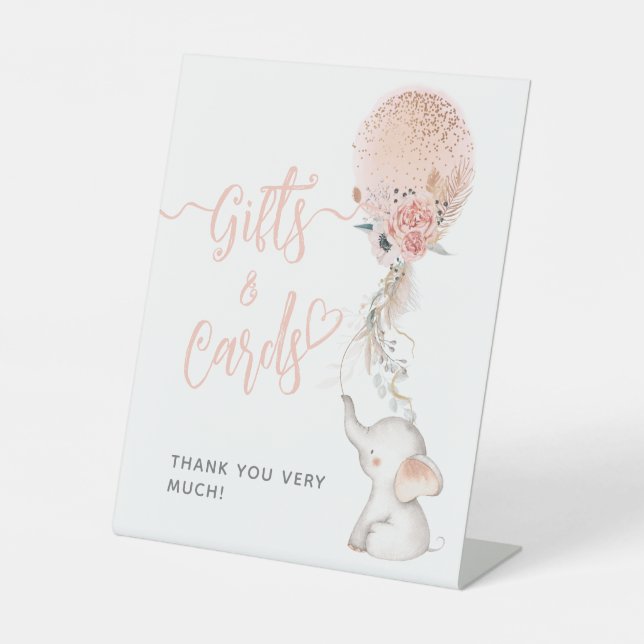 Signe De Table Simple Elephant & Balloon Baby shower Card cadeau (Recto)