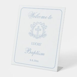 Signe De Table Simple Floral Croix Bleue Baptême Accueil