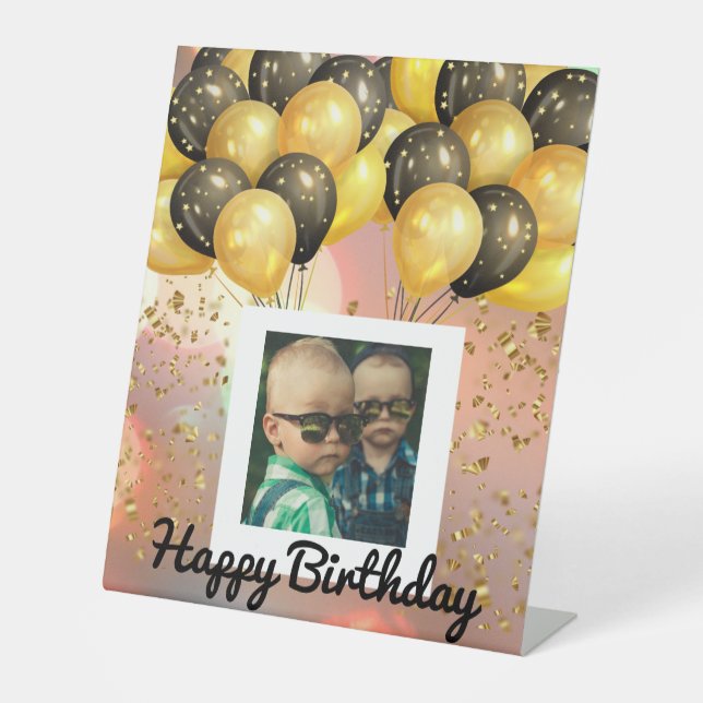 Signe De Table Simple Joyeux Anniversaire Ajouter un texte photo  (Recto)