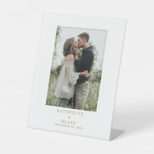 Signe De Table Simple Mariage Couple Photo Noms & Date Pedestal