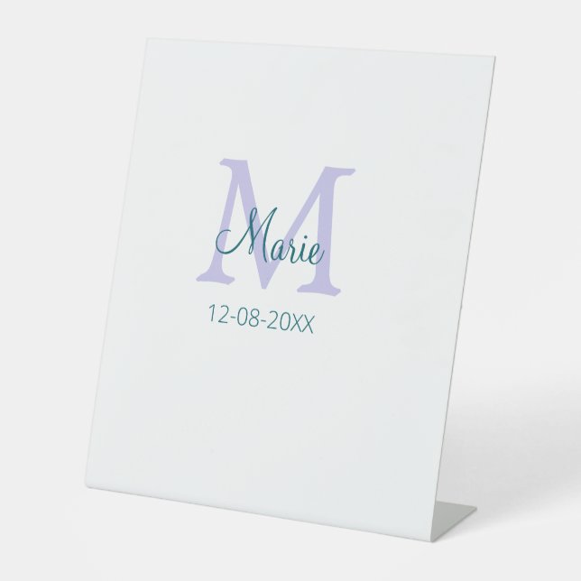 Signe De Table simple minimum ajouter nom monogramme violet vert  (Recto)