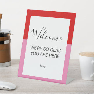 Signe De Table Simple Plain Red and Pink Welcome