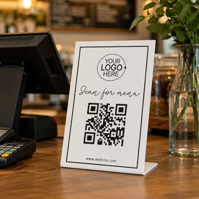 Signe De Table Simple QR Code Ajouter Logo Menu Sans Contact Scri (Simple QR Code Add Logo Contactless Menu Script Pedestal Sign)