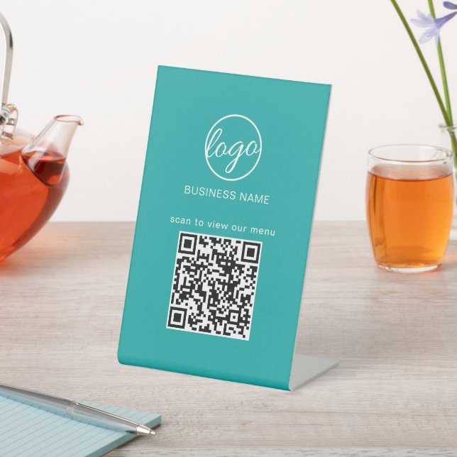 Signe De Table Simple Restaurant Menu Business Logo QR Code Turqu (In SItu)
