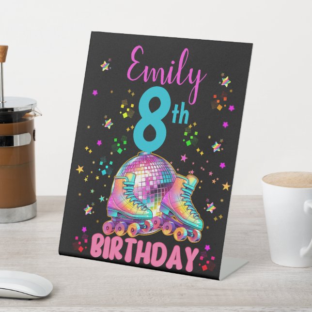 Signe De Table Skate Roller Disco Birthday Girl Matching (In SItu)