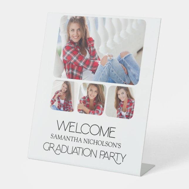 Signe De Table Sleek 4 Photo Graduation Party Bienvenue (Recto)
