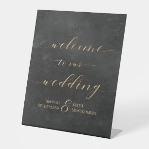 Signe De Table Smoky Black & Gold Elegance Bienvenue À Notre Mari