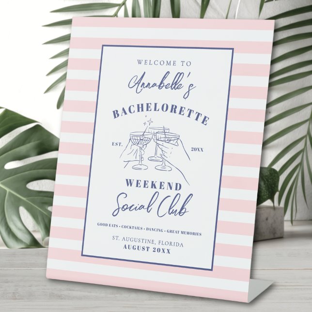Signe De Table Social Club Preppy Bachelorette Party Affiche de b (Social Club Preppy Bachelorette Party Welcome Sign)