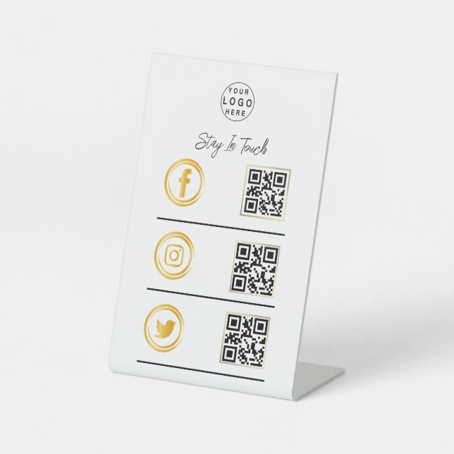 Signe De Table Social Media QR Code Business Pedestal or (Recto)