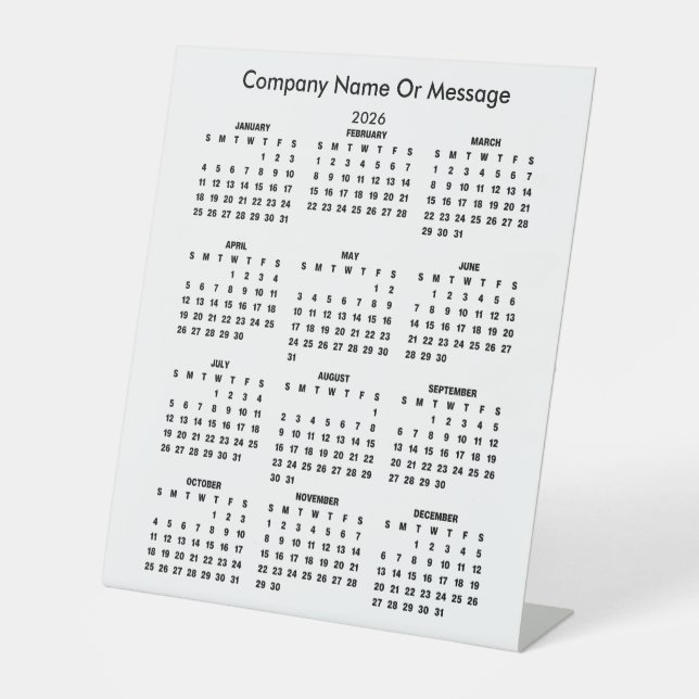 Signe De Table Société de calendrier moderne 2026 (Recto)