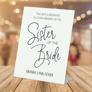 Signe De Table Soeur de la mariée Mariage de siège réservé commém
