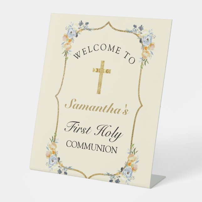 Signe De Table Soft Yellow Gold Cross 1st Communion Affiche de bi (Recto)