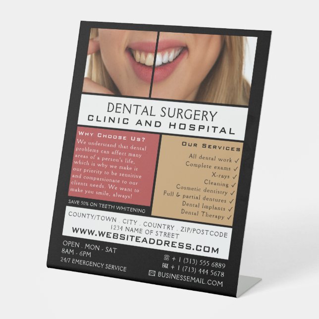 Signe De Table Soins dentaires, dentisterie, Publicité pour les d (Recto)