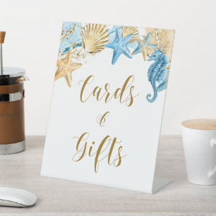 Signe De Table Sous les cartes et cadeaux de mariage bleu mer or