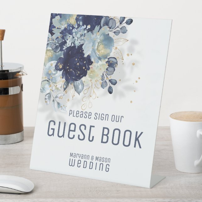 Signe De Table Sparkling Navy et Dusty Blue Guest Book (In SItu)