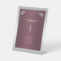 Sparkly Argent Anneaux & Burgandy Numéro de table