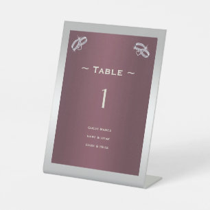 Signe De Table Sparkly Argent Anneaux & Burgandy Numéro de table