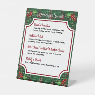 Signe De Table Spécialités du restaurant de Noël Plaid vert